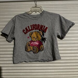 XS Gray California LA Bear CROP Tee